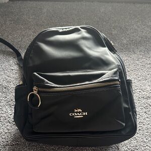 Coach Black Nylon Backpack with Gold Zipper